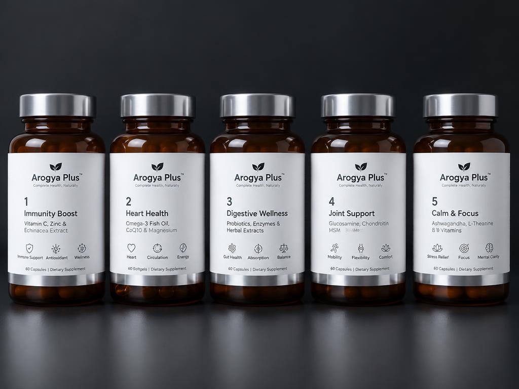 Arogya Plus — Nutraceutical Bottle Labels