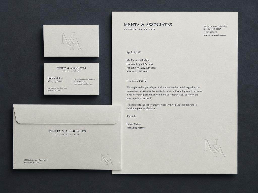 Mehta & Associates — Law Firm Stationery